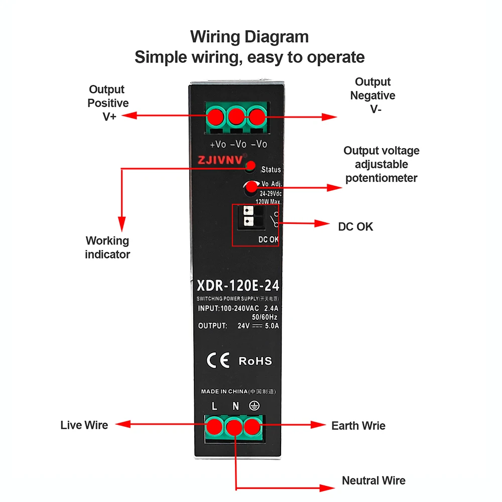 XDR Series Industrial Din Rail Switching Power Supply Slim Type Universal Input 75W 120W 150W 240W SMPS for Control Cabinet