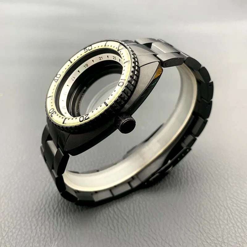 Black 6105 6309 Turtle Abalone Watch Case and Stainless Steel Bracelet Set Fit NH35 Movement Watch Case and 22mm Watch Stap Kits