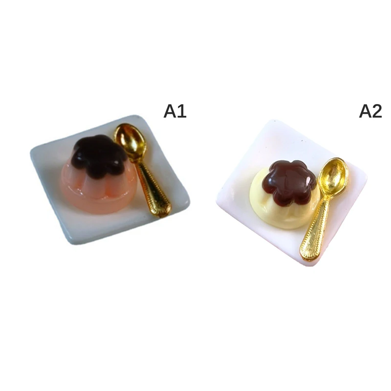 1 Set 1/12 Doll House Miniature Fruits Pudding With Spoon Simulation Food Model Toys for Dollhouse Mini Decoration Accessories