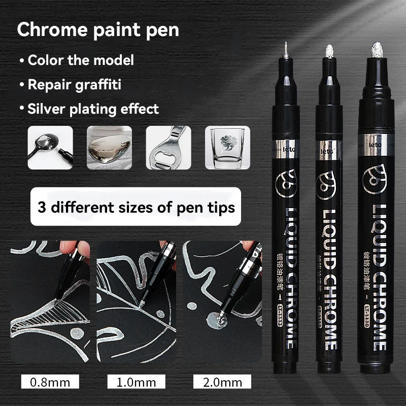 1-6pcs Chrome Pen Marker Mirror Waterproof DIY Reflective Paint Repair for Rock Ceramic Glass Metallic Gold/Silver 0.8/1/2mm Nib