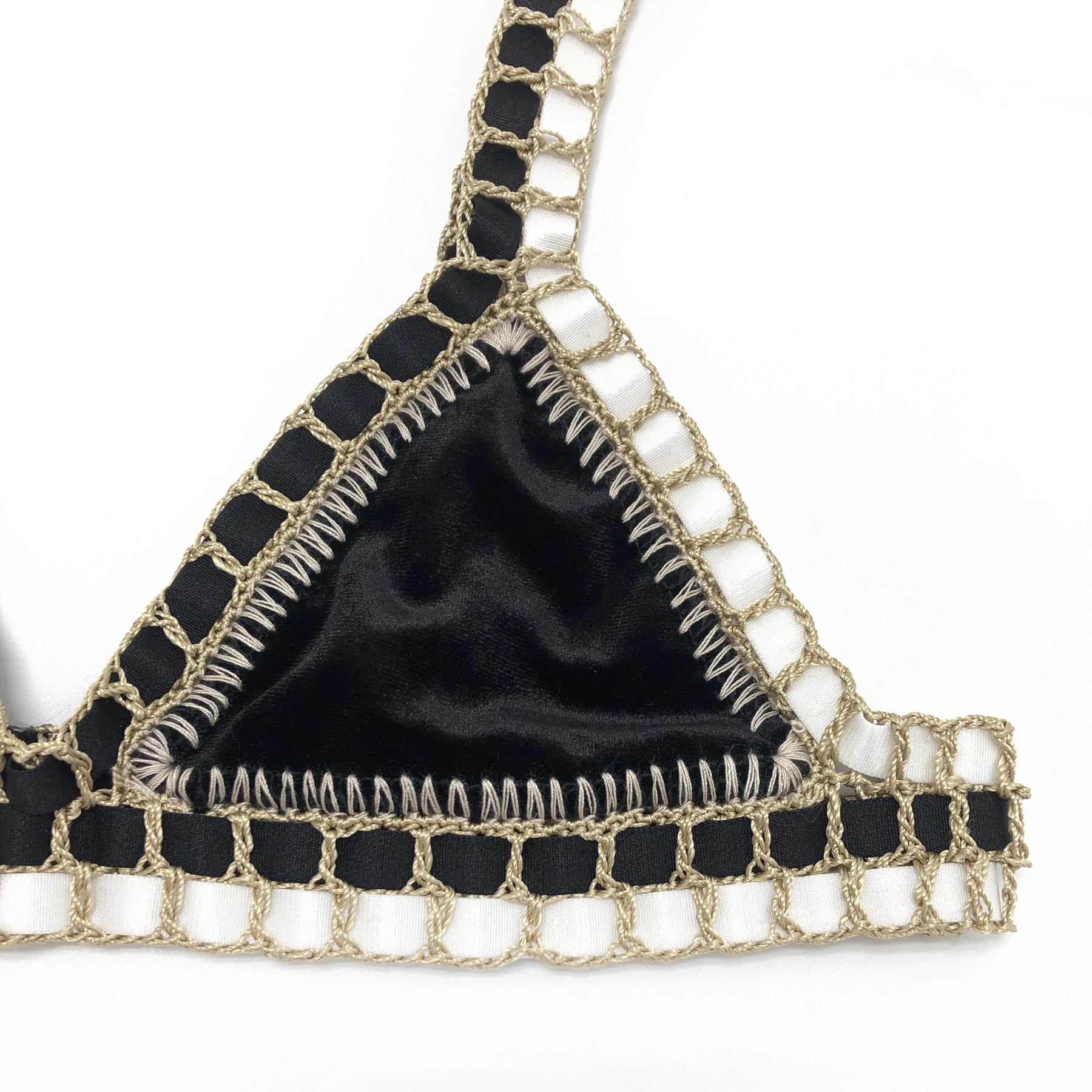 Women Black Velvet Crochet Bikini Set Sexy Triangle Swimwear Unique Bathing Suit New Cute Swimsuit Fashion Beachwear Swimsuit