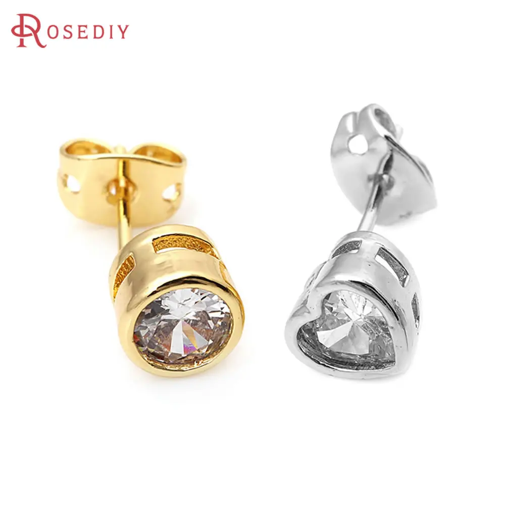 6PCS 18K Gold Color Brass Zircon Heart Stud Earrings Pins Earrings Women's Earrings Diy Accessories Rosediy official-website