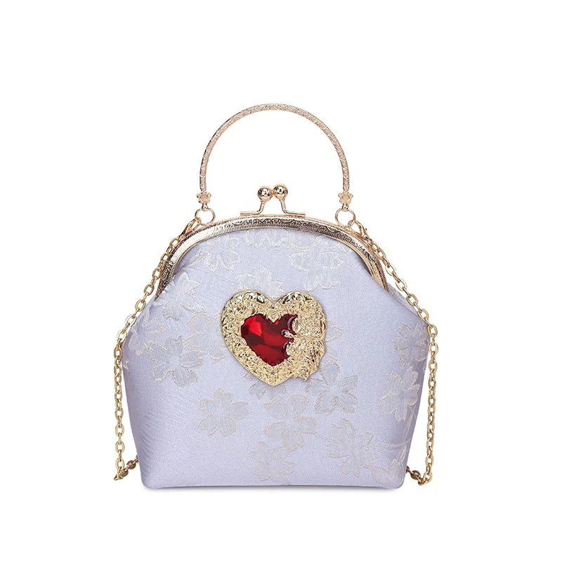 

Evening Clutch Bag Women Bag Shiny Handbag Heart Shape Metal Clutches Bag Fashion Chain Shoulder Crossbody Bag Luxury Lady Purse