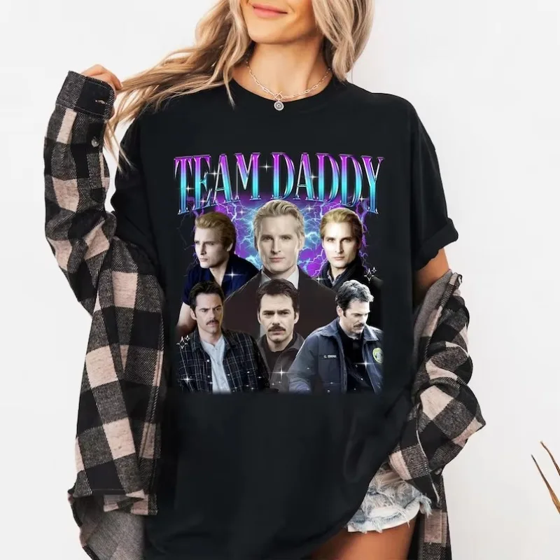 2025 Summer Men Women Retro Y2K Casual Tops for Couple Team Daddy Twilight Vintage Movie Saga Short Sleeves Print Cotton T-shirt