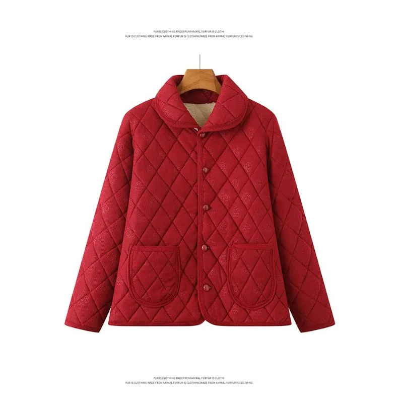 Women Short Quilted Cotton Coat Winter Fleece Lined Light Padded Jacket Elegant Outerwear