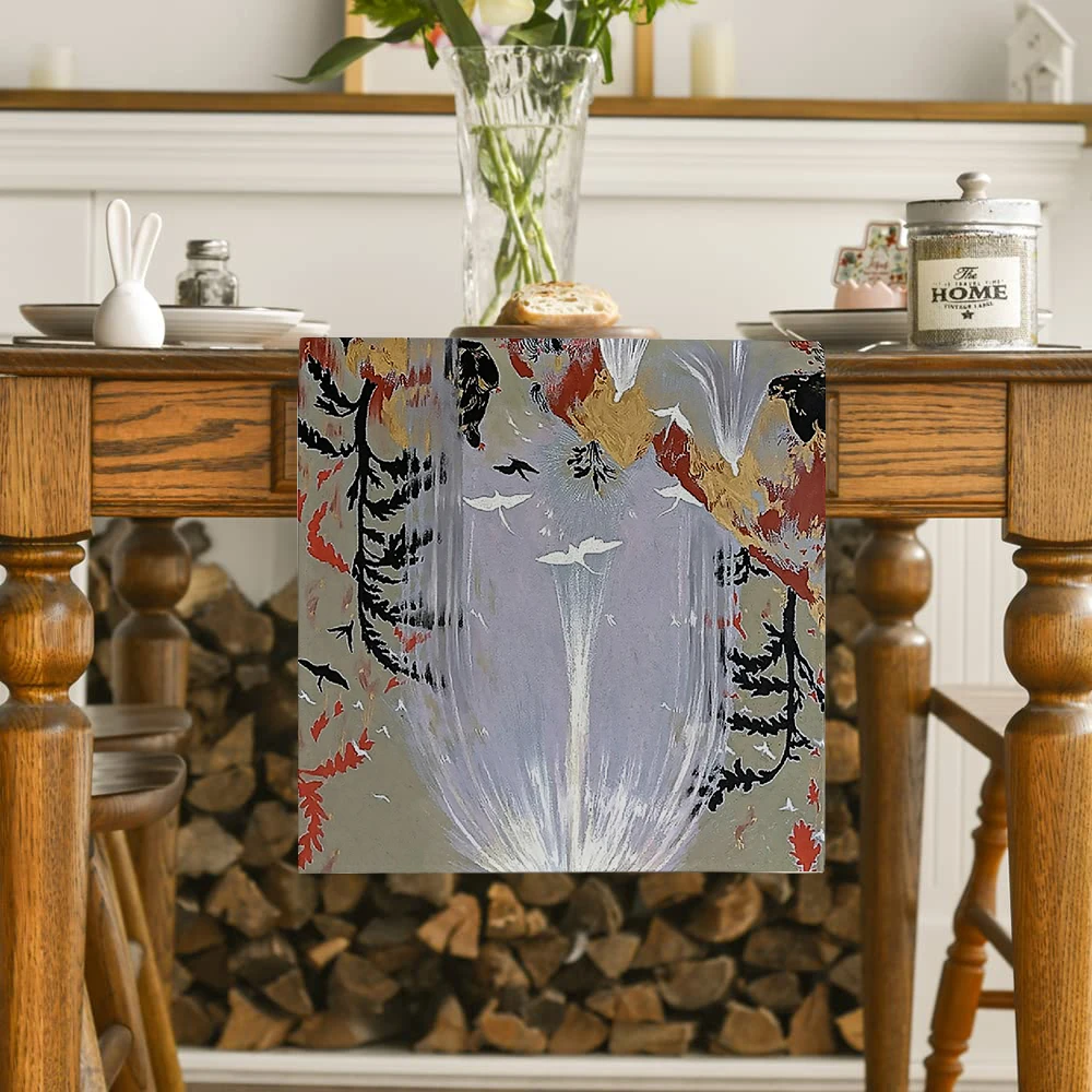 Mountains and Rivers, Waterfalls, Trees. Table Runner Polyester Table Runners for Dining Room Cottagecore Polyester Table