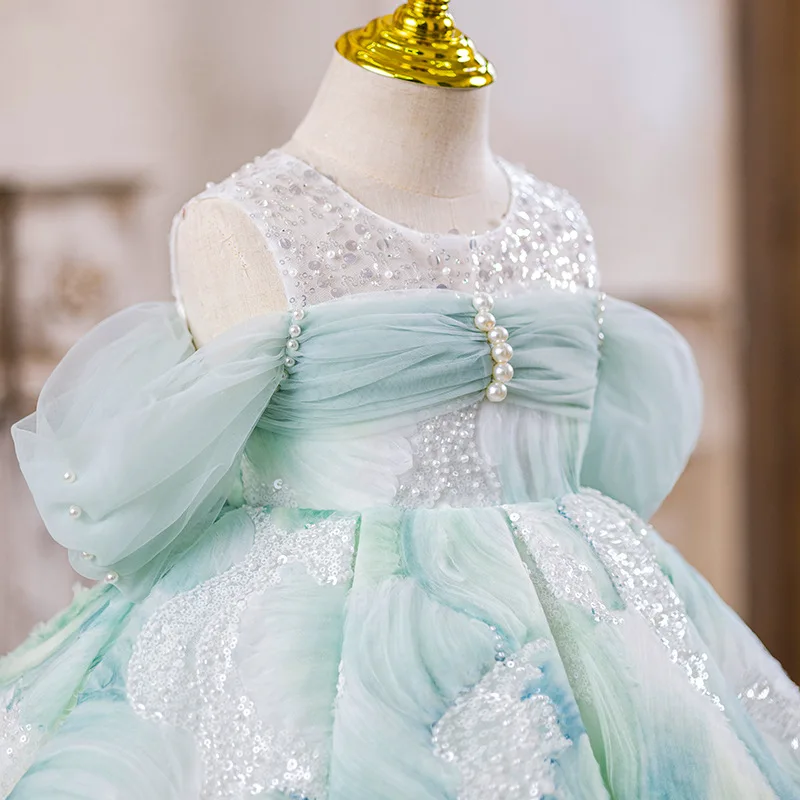 فساتين فتاة الزهور للأطفال الصغار الأميرة تول الدانتيل الديكور فساتين التواصل الأول عيد الميلاد هدية الكريسماس حفل زفاف عيد ميلاد