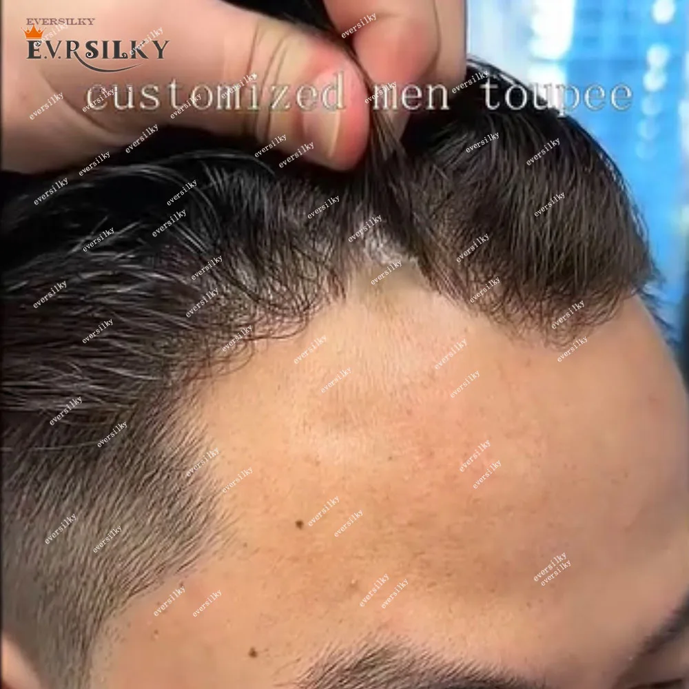 

Natural Hairline 0.02mm Super Thin Skin Black Blonde Men's Toupee 80~90% Density Grey Male Human Hair Capillary Prosthesis Wigs