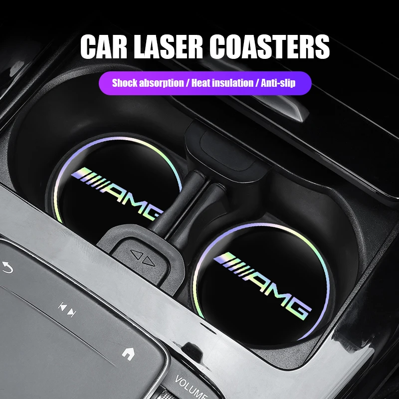 Posavasos de Cuero para Coche, Decoración para Portavasos, Compatible con Modelos A, B, C, E, G, CLA, W211, W203, W204, C260, E300L, A200L, GLC300, CLA, Serie AMG