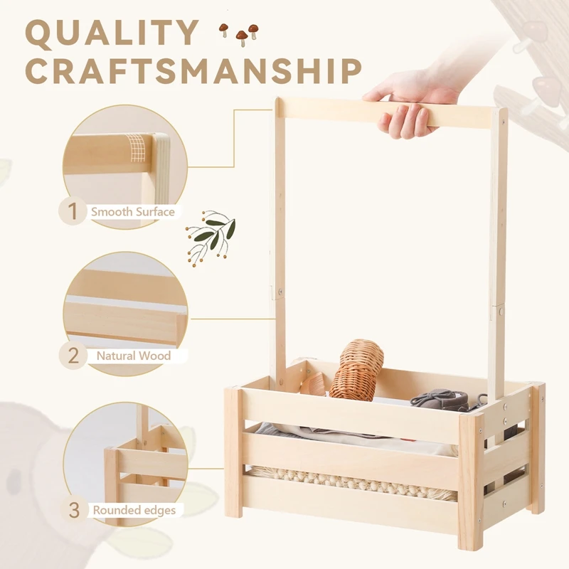 سلة استحمام خشبية للأطفال، سلة تخزين للأطفال، خزانة استحمام للأطفال مع مقبض محمول، لعبة تزيين ذات سعة كبيرة #2