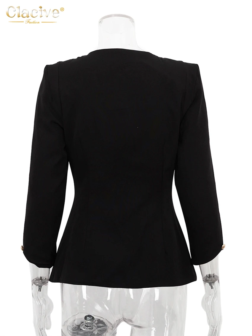 Clacive Bodycon Black Office Women\'s Shirt Fashion Square Collar Long Sleeve Shirts Elegant Classic Solid Tops Female Clothing