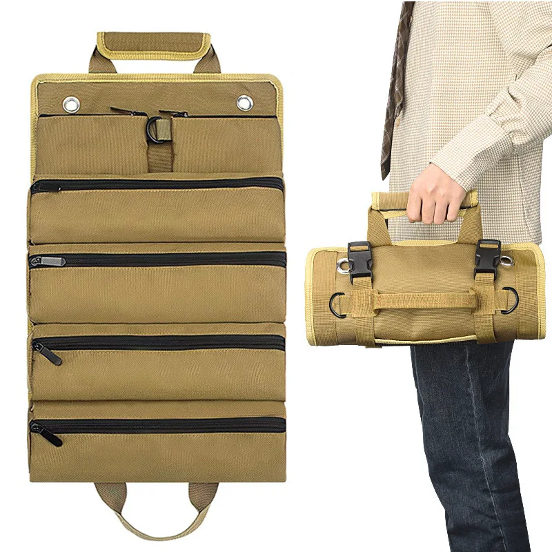 Foldable roll-up tool bag, thickened and wear-resistant