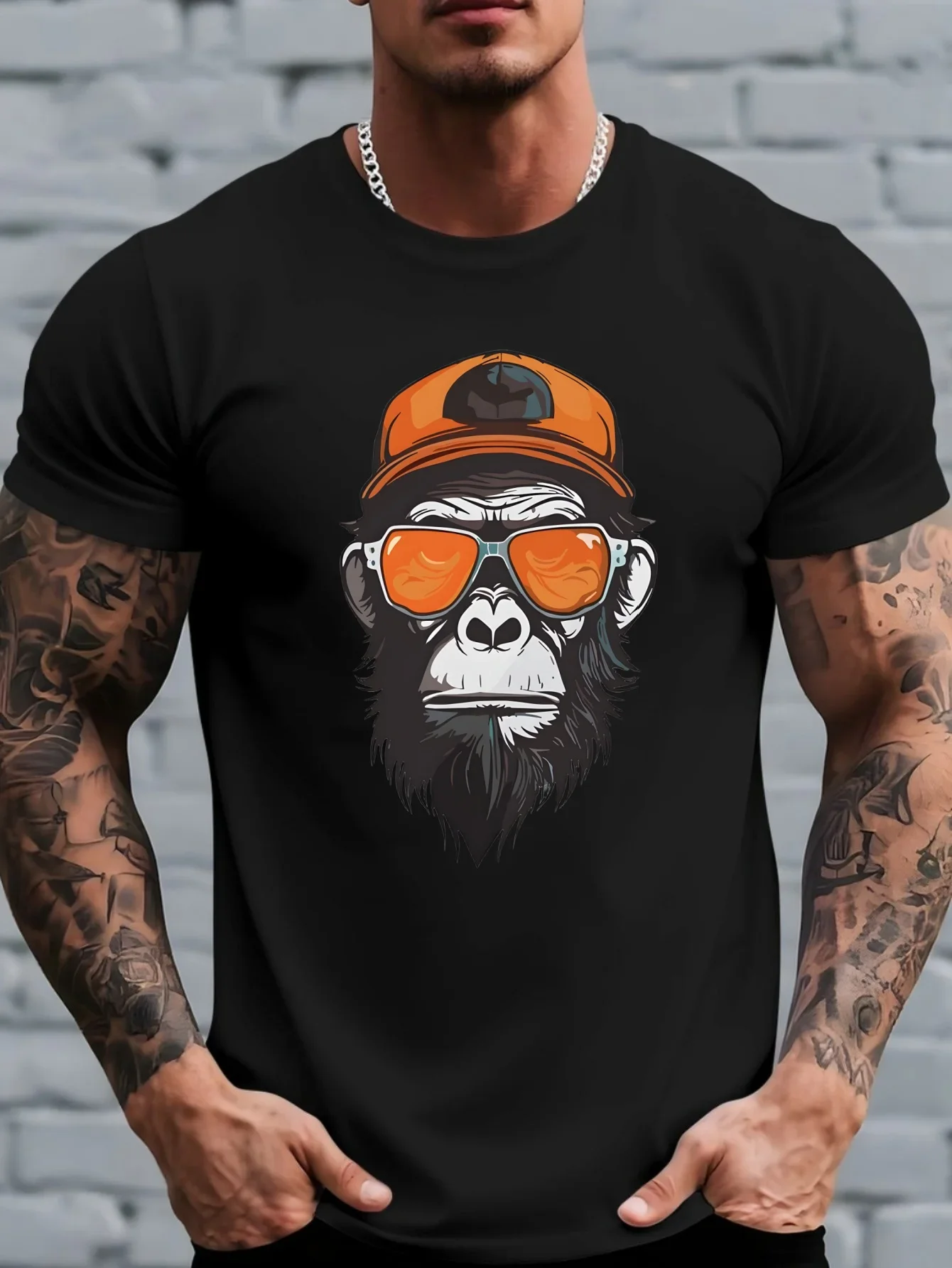 Fashion Men's Cool Monkey With Sunglasses T-Shirt Hip Hop Gorilla Graphic Tee Casual Streetwear Short Sleeve Tops