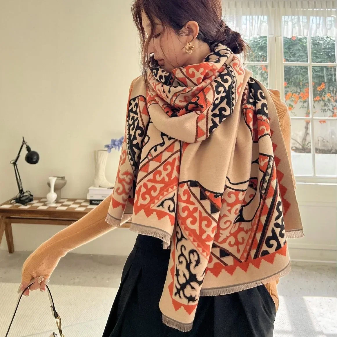 2024 Luxury Scarf Cashmere Winter Pashmina Shawls Lady Wraps Design Plaid Floral Warm Scarves Blanket Stoles