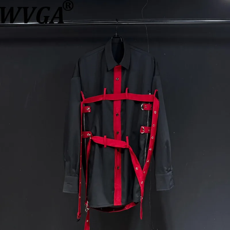 

WVGA Spring Autumn New Men Tide Original Design Dark Strap Long Sleeve Shirts Niche Chic Casual Turn-Down Collar Tops Ins W19731