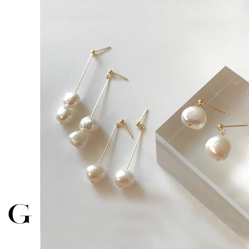 GHIDBK-pendientes barrocos de perlas naturales de agua dulce, aretes largos irregulares con colgante de perlas, aretes delicados y encantadores, venta al por mayor