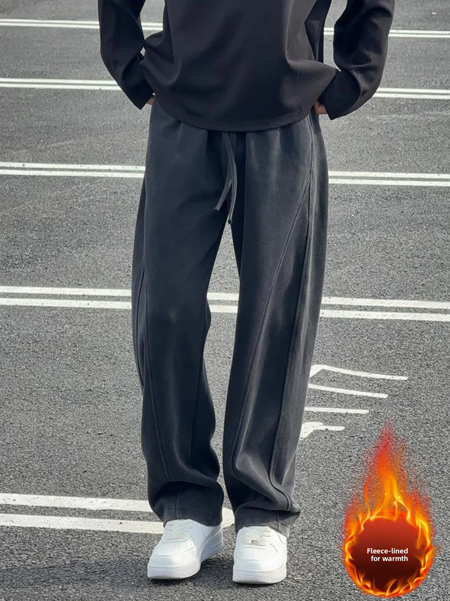 

Men's Winter Sport Sweatpants Fce Lined Bananas Knife Straight Casual Pants Vintage American Sle Comfortable Breathable