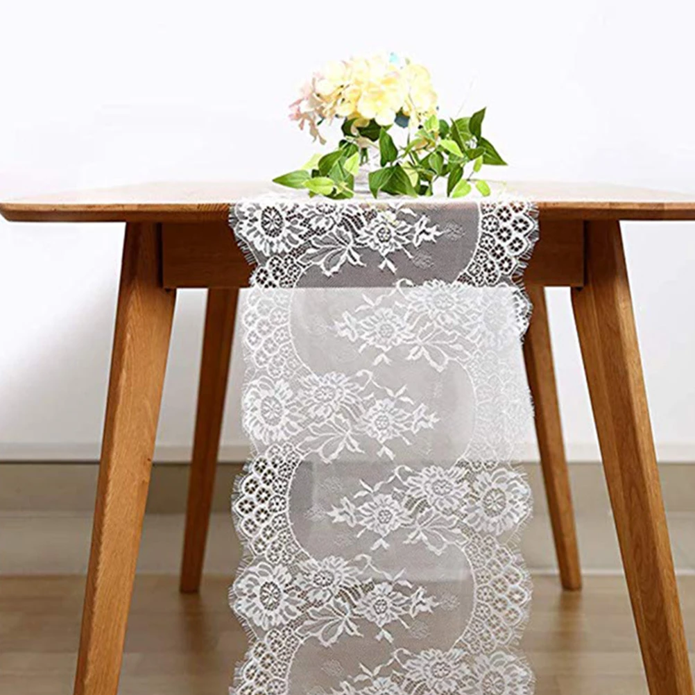 

1 pc Lace Table Runner Hollow Carved Design Lightweight For Wedding Party Christmas Birthday Dinner Tablecloth Decorative Home