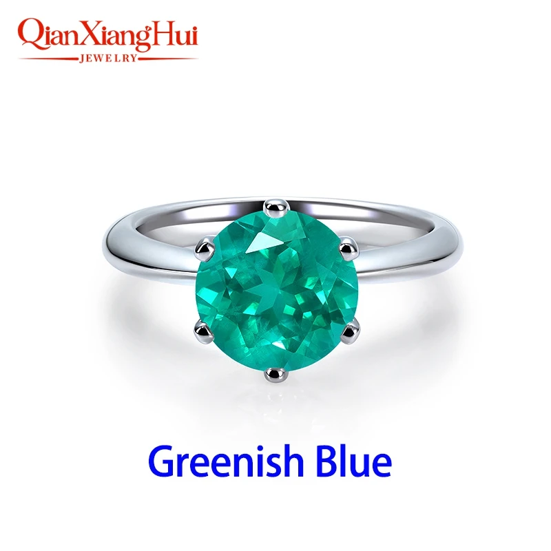 Round Shape 5-9mm Single Gemstone Lab Grown YAG Neon Green Paraiba S925 Silver Ring Jewelry Women Dating