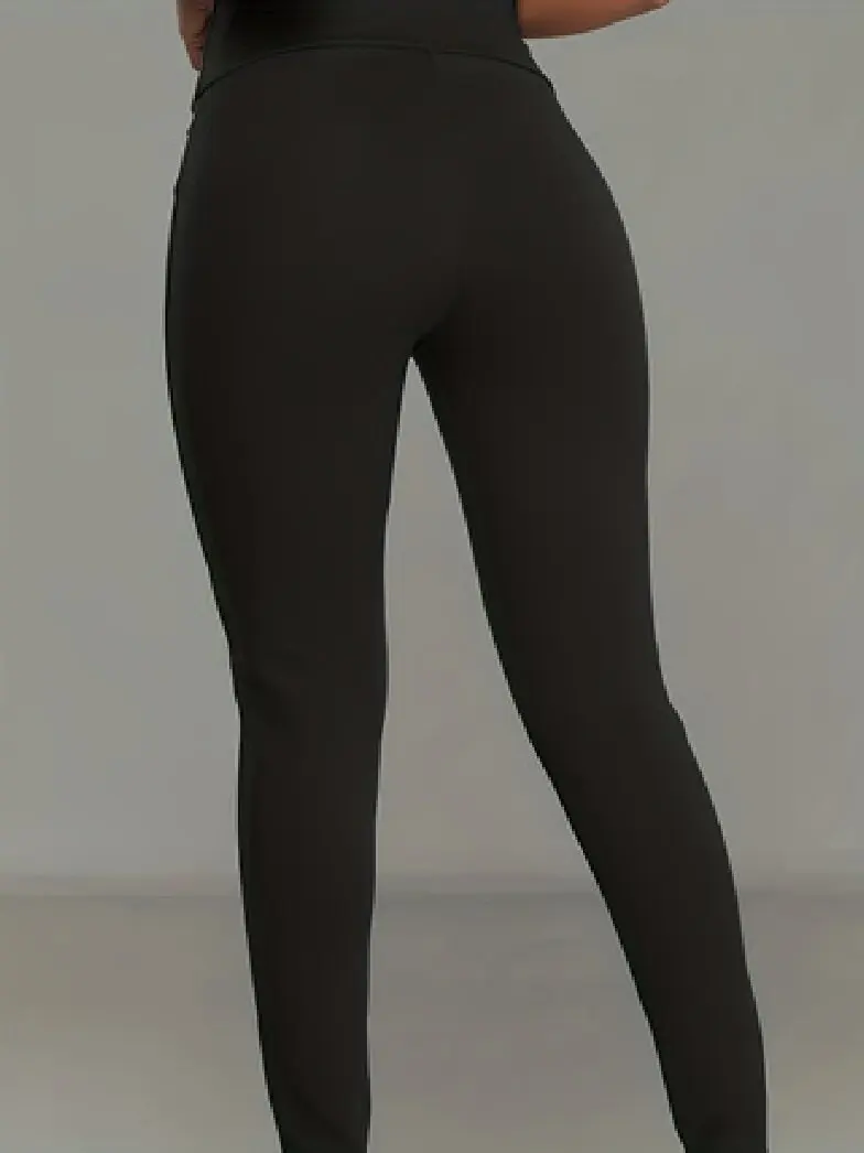 Black High-Waisted Multi-Button Decorative Tight-Fitting Long Pants - Slimming Pencil Pants for Petite Feet