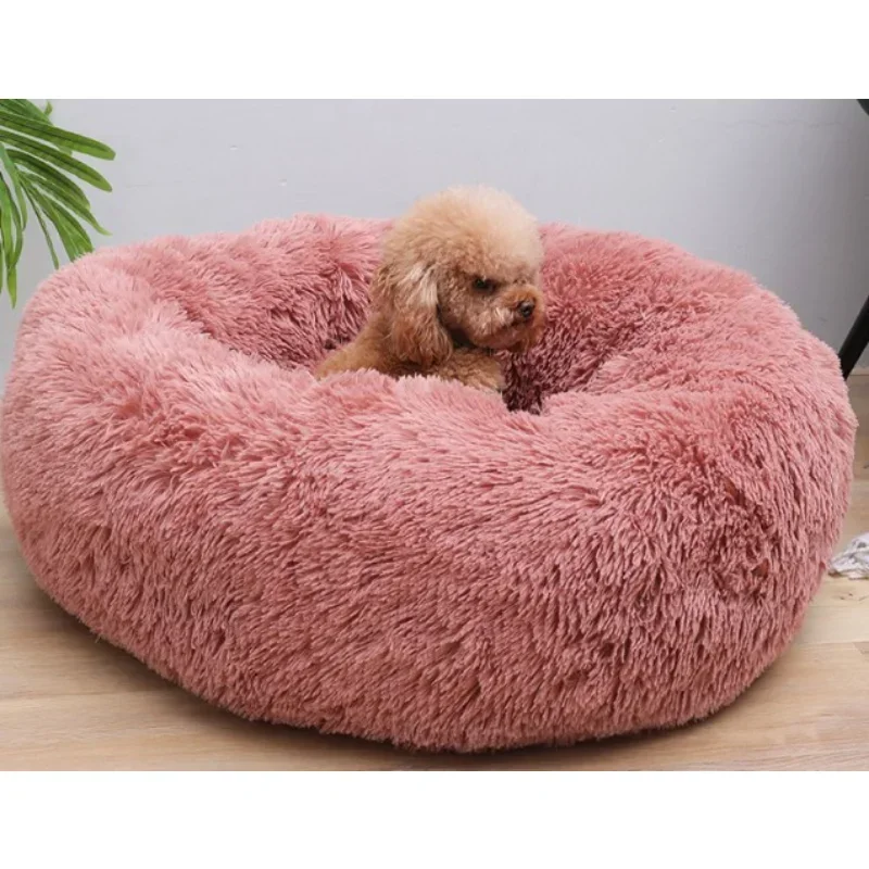 Donut Dog Bed Warm Soft Long Plush Pet bed For Samll Large Dog House Cat Calming Beds Washable Winter Kennel Sofa Cushion Mat