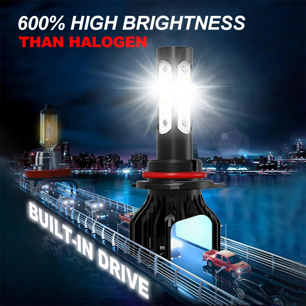 2PCS 4 Sides LED Headlight For Car H11 H4 H7 9005 9006 9012 H8 H9 H13 9004 9007 6500K Bulb Auto Headlamp 12V Four Luminous Faces