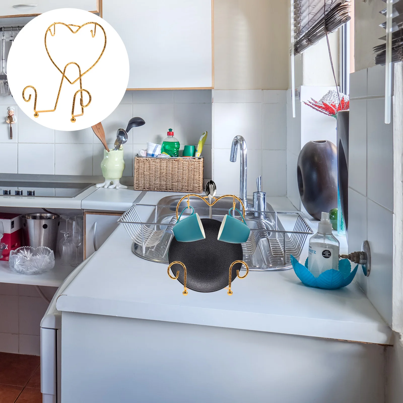 

Tea Cup Saucer Holder Metal Cup Display Stand Desktop Coffee Mug Organizer Kitchen Storage Rack Plate Holder Iron Display Stand