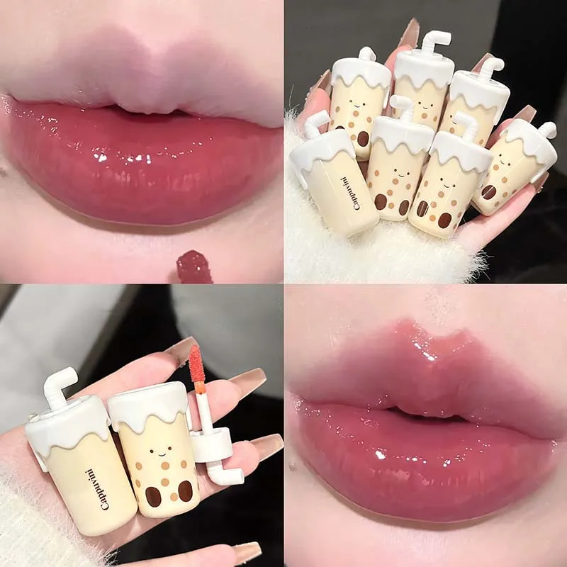 لطيف كوب شاي بالحليب على شكل ضوء الماء الوردي ملمع الشفاه طويلة الأمد غير يتلاشى مرآة عصير صبغ الشفاه تينت للنساء ماكياج الكورية #2