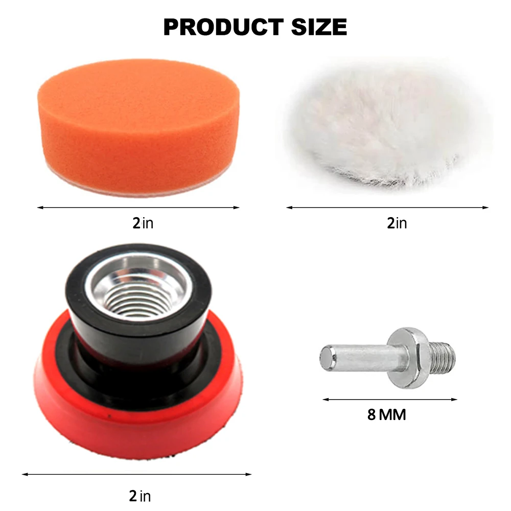 12Pcs 2 Inch Detail Polishing Sponge Pad Kit with Wool Pad, Sanding pad & M14 Thread Shank Buffer Pad for Car Polishing & Waxing