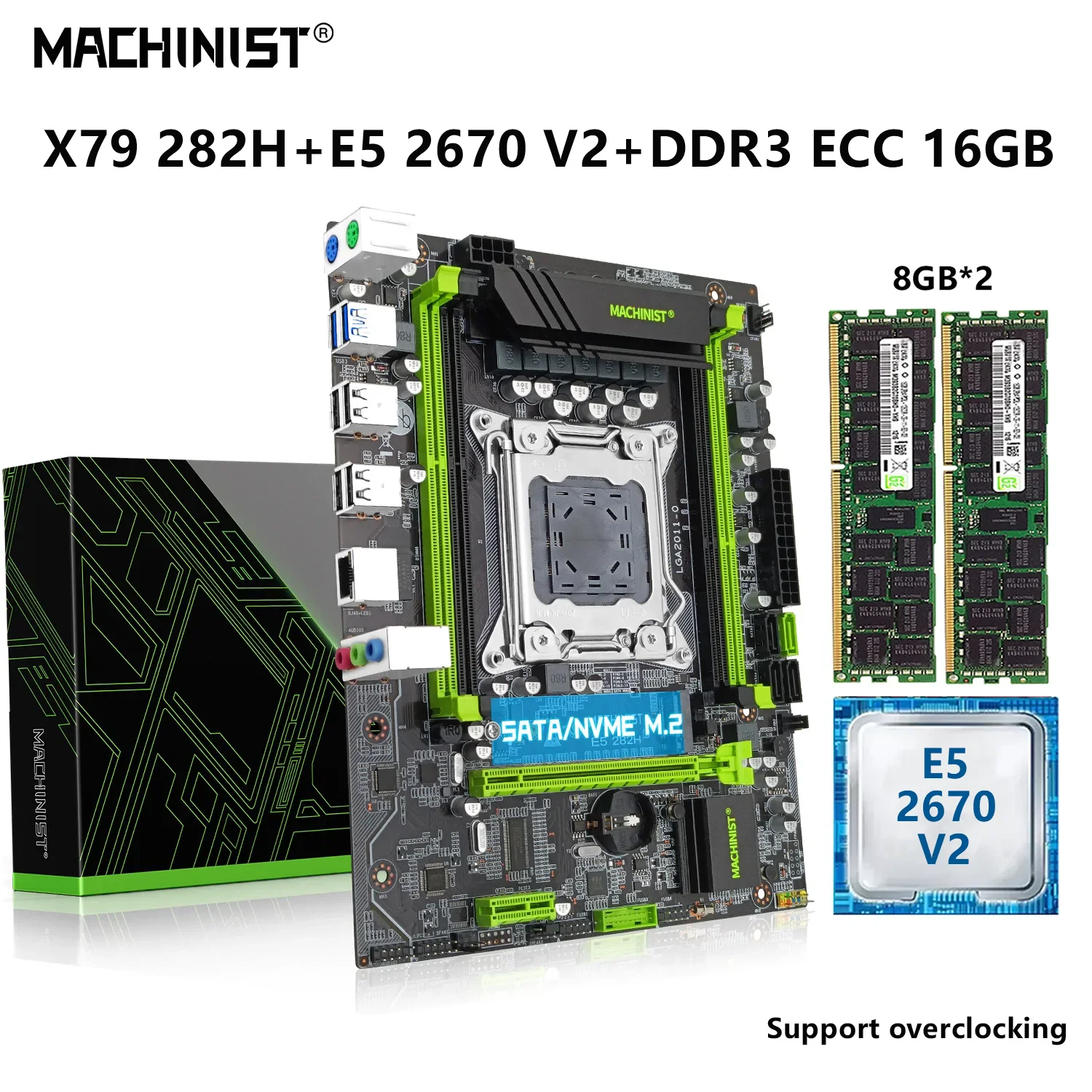 Machinist X79 Moederbord Lga 2011 Kit Set Xeon E5 2670 V2 Cpu Processo 16G = 8G * 2 DDR3 Ecc Ram Geheugen Ondersteuning Vier Kanalen 282H