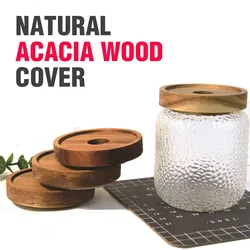 Acacia Wood  Sealing Lid 1PC  Canister Lid  with Silcone Ring Container Cover Glass Lid Natural Wood Material Storage Jar Lid