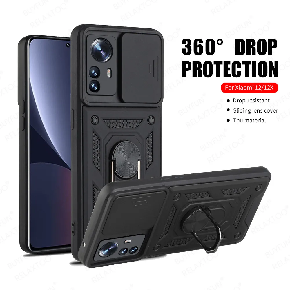 For Xiaomi 12 Pro Case Push Camera Protect Armor Coque For Xiaomi12 12X 12Pro Mi12 5G Car Magnetic Holder Stand Heavy Duty Cover