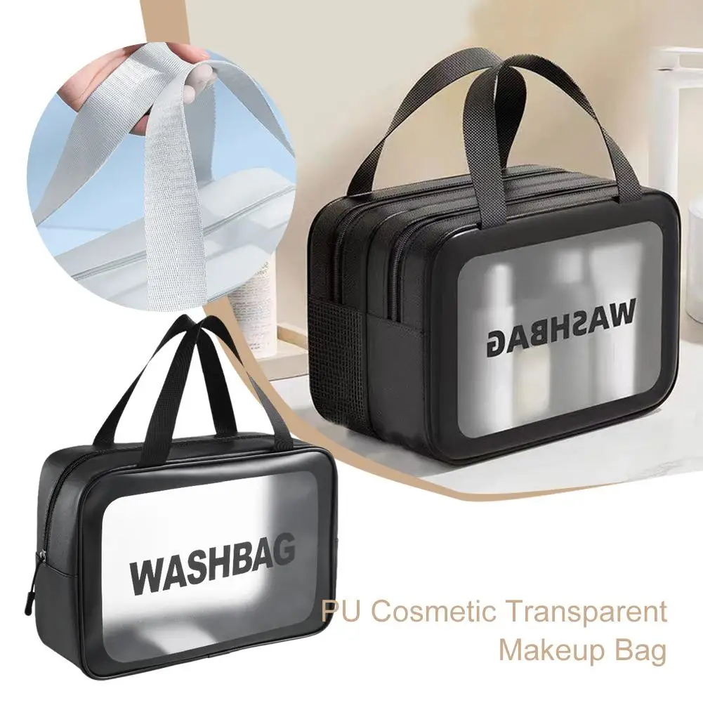 Bolsa de almacenamiento de viaje de Pu para mujer, bolsa de cosméticos transparente, bolsa de cosméticos de lavado, impermeable S2a8