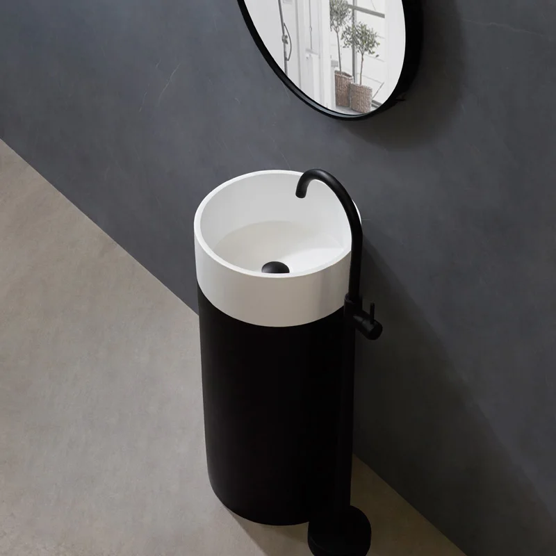 Personalized black and white minimalist column basin, wash basin, washbasin, integrated bathroom column basin, artificial stone