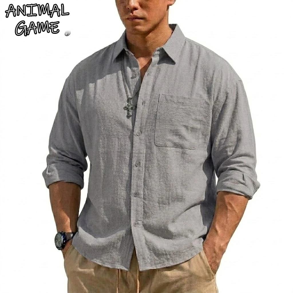Korean Men's Long Sleeve Linen Shirt Luxury Cotton T Shirt Elegant Men's Shirts Summer Breathable Hawaiian Shirts Button T-shirt