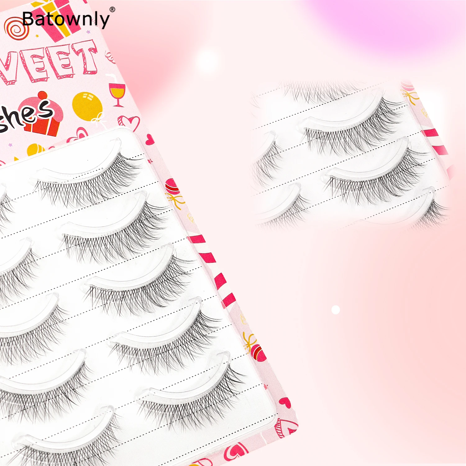 5 Pairs of Natural False Eyelashes, Three-Dimensional Curl, Lightweight and Breathable, Natural Look Like No Makeup, Fairy-Like Lashes, One-Piece Transparent Stem, Natural Cross-Lash Design