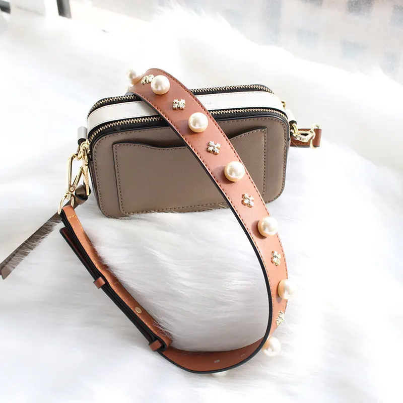 TINBERON Pearl Rivet Adjustable Leather Shoulder Strap Fashion Pearl Women\'s Shoulder Handbag Bag Belt Strap 104-117cm Bag Strap