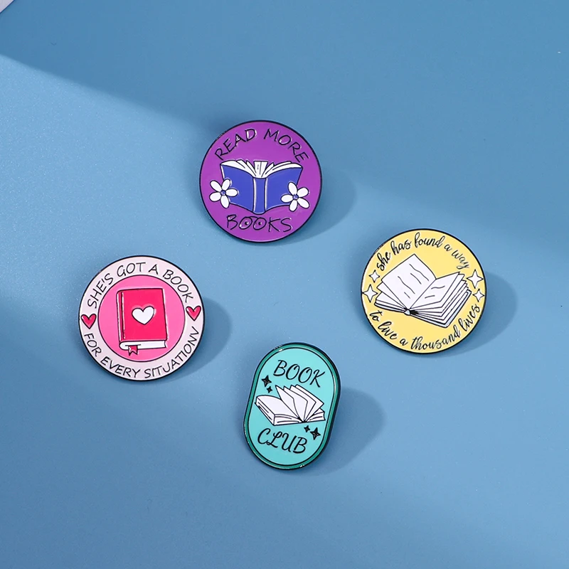 Round Creative Letter Book Theme Enamel Pins Pretty Read More Book Club Brooches Cheap Jewelry Wholesale