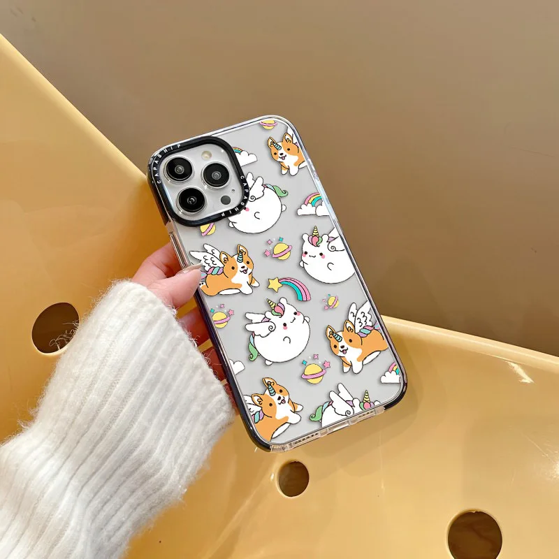 Arco-íris estrela unicórnios corgis caso para iphone 16 15 14 13 12 11 pro x xs xr max 7 8 plus se 2022 tpu macio à prova de choque capa traseira