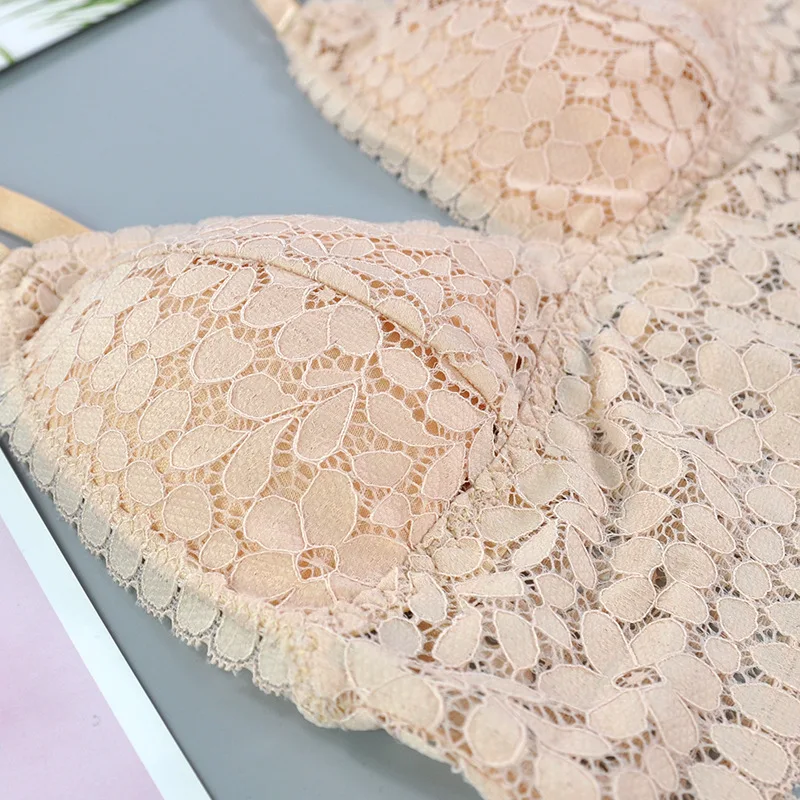 Underwear Women LaceTop Bra Seamless WirelessPush UpPadded U Type Invisible Backless Lingerie A B C Cup Sexy Floral Bralette