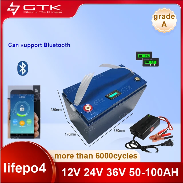 Gtk 12V 100AH 120Ah 150Ah 24V 36V 40Ah 50AH 60Ah 80Ah lifepo4 lithium  battery deep cycle batteries bluetooth BMS with charger - AliExpress