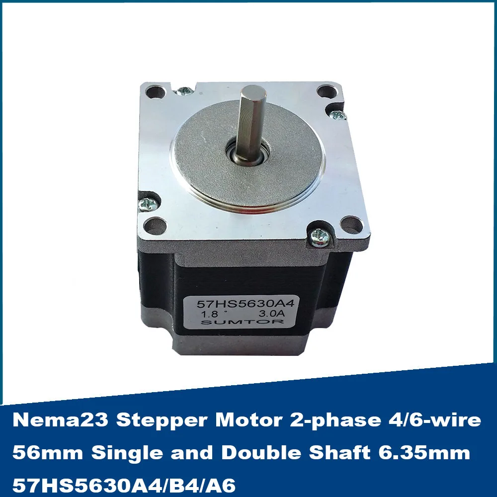 

Nema23 Stepper Motor 2-phase 4/6-wire 56mm High Torque 1.8 Degrees 1.2Nm 3A Single and Double Shaft 6.35mm Hybrid Motor