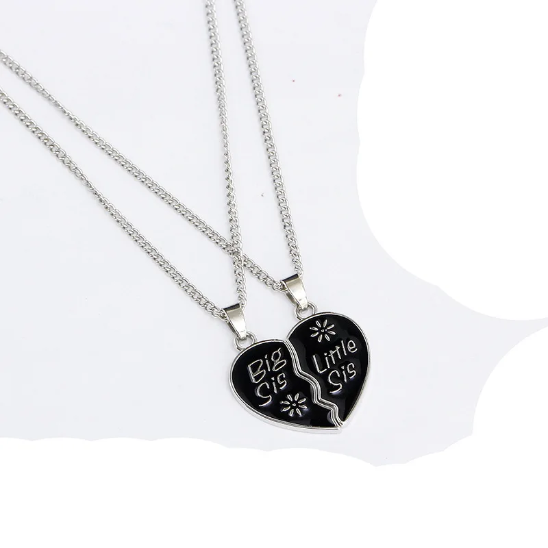 2pcs Big Sis Little Sis Necklace for Grils Women Fashion Love Heart Necklaces Pendant Sister Best Friends Birthday Gifts view 3