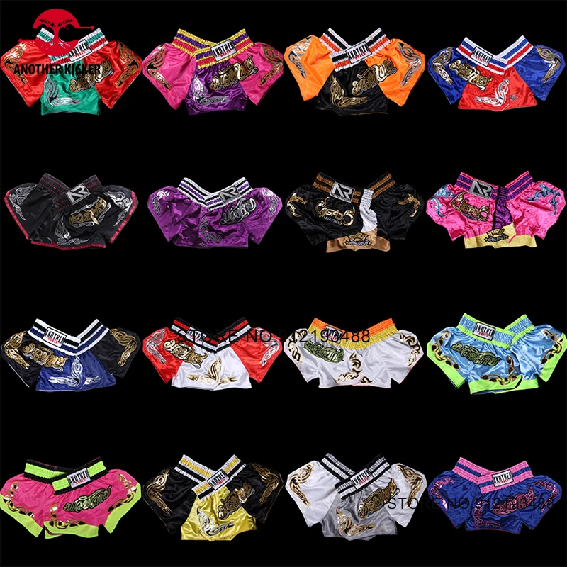 Muay Thai Shorts Men Thailand Boxing Training Shorts Women Kids Satin Martial Arts Kickboxing Grappling Cage MMA Fight Pants