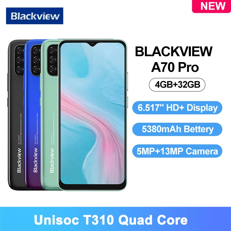 

Смартфон Blackview A70 Pro, 4 + 32 ГБ, 6,52 дюйма, 4G, 13 МП, 5380 мА ч