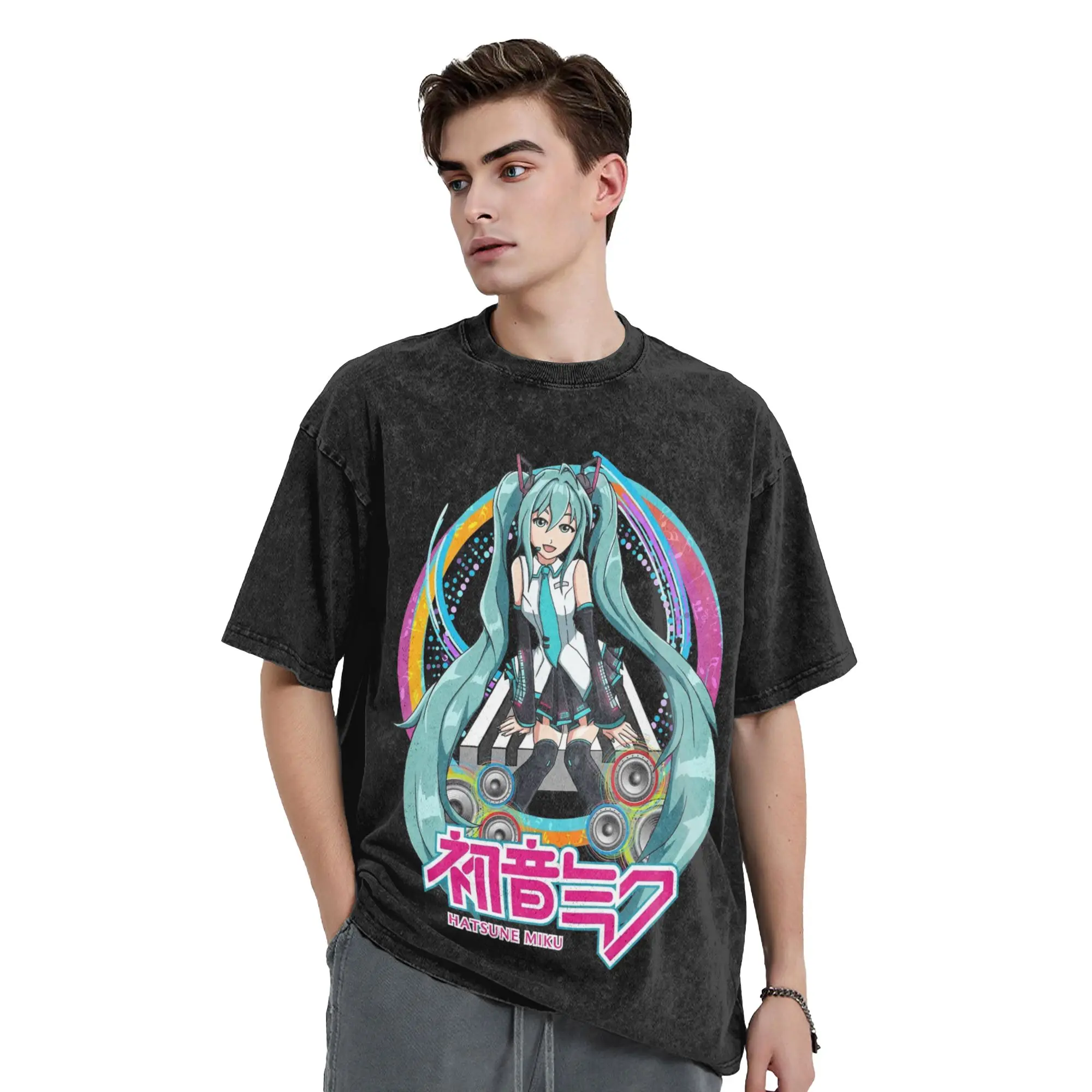 

Hatsune Miku Singer Anime Washed T Shirts Streetwear Hip Hop Vintage T-Shirts Tees Tops for Men Women Cotton Harajuku Summer
