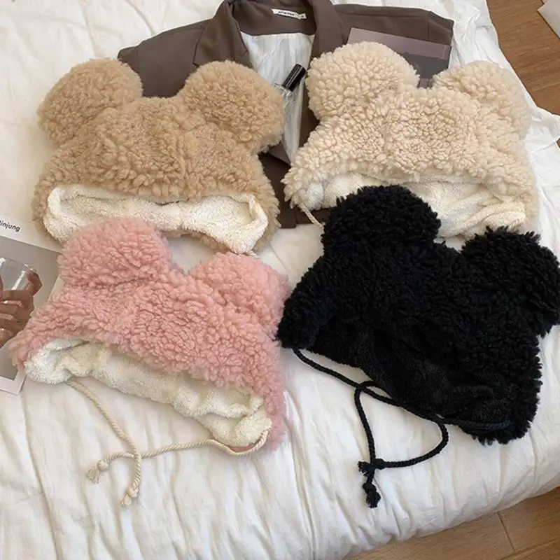 R1WE قبعة ليو فنغ بلون سادة من صوف الضأن الفخم قبعة الدب غير الرسمية قبعة دافئة لخريف وشتاء #4