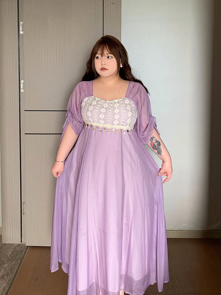 

Фиолетовое платье-ханьфу Purple Fairy Princ Dr с завышенной талией, макси, летнее, в стиле Soft Candy, улучшенная модель для женщин больших размеров, длина до груди