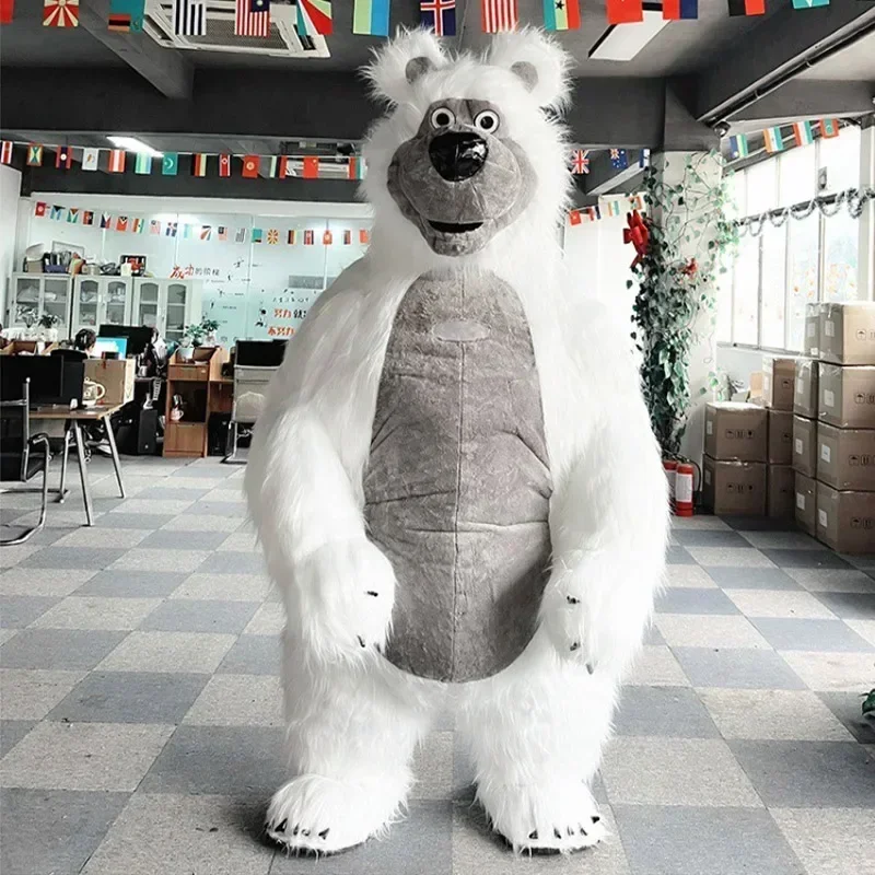 Inflatable white Bear Mascot Costume Cute Polar Bear Hairy Promotion Ad Campaign Garment Halloween Carnival Suit