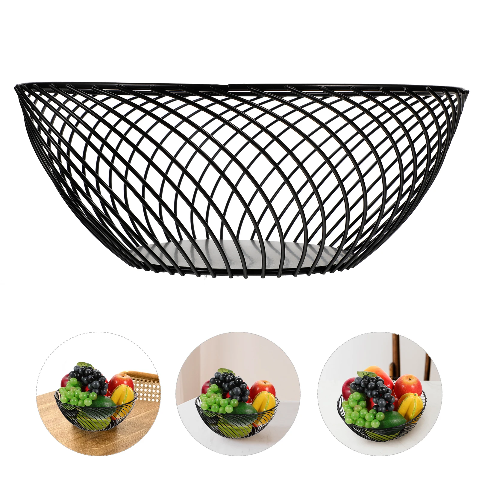 

Iron Fruit Basket Black Spiral Design Hollowed Storage Baskets Premium Metal Material Kitchen Counter Fruit Snack
